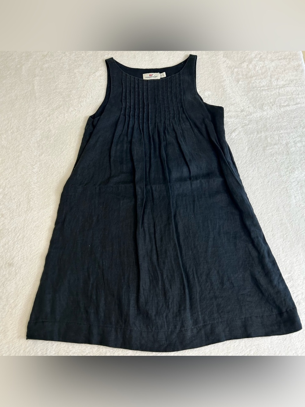 Vineyard Vines Womens Swing Dress Size 0 Black Sleeveless 100% Linen Knee Lengt